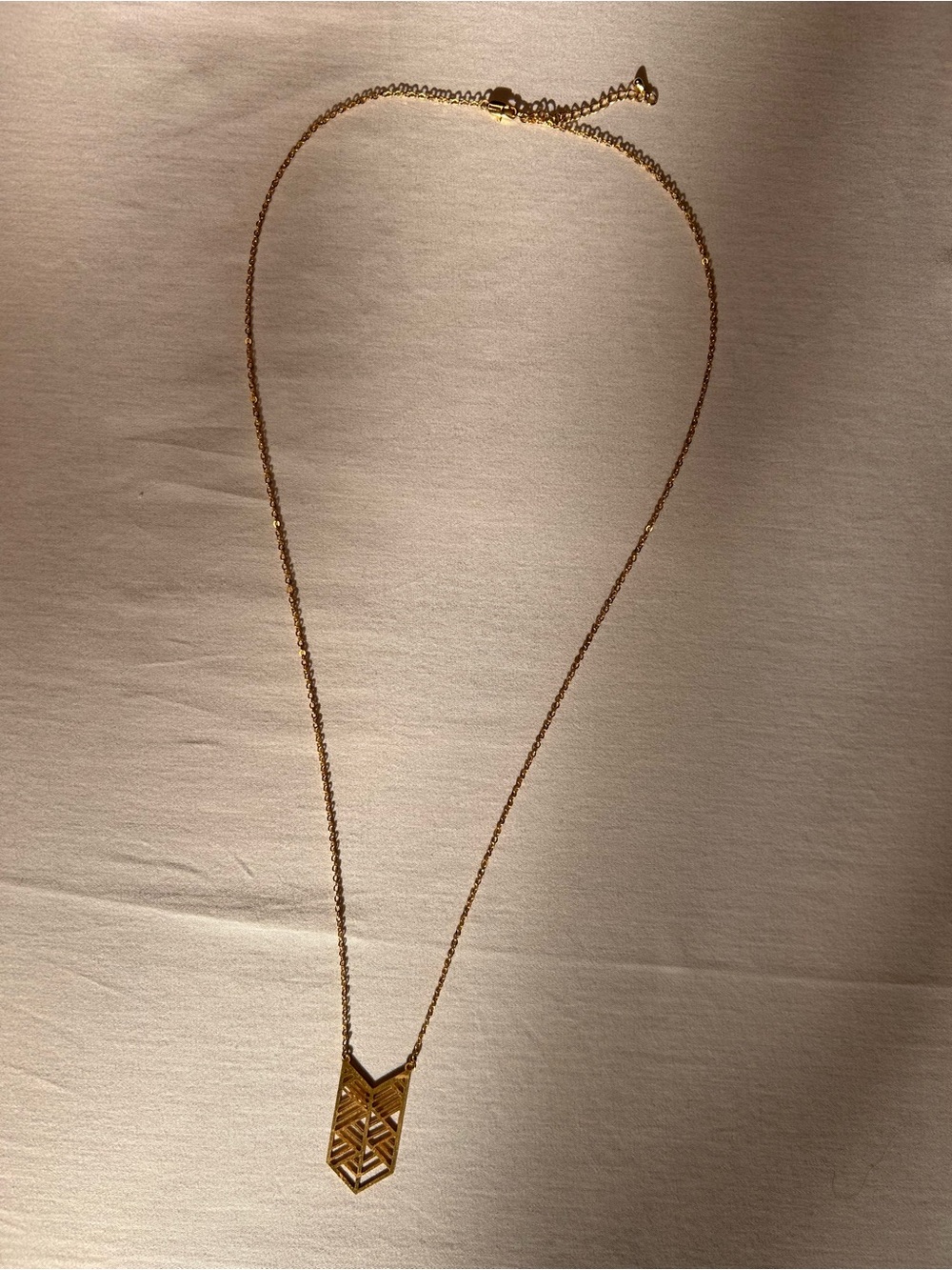 Gold Tone Geometric Chevron Pendant Necklace Cutout Minimalist Adjustable
